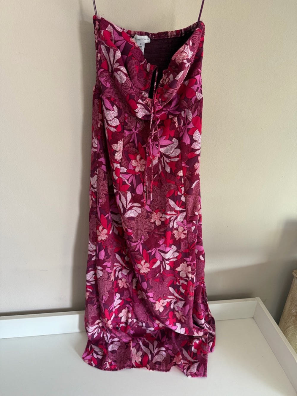 Sincerely Jules Pink Purple Floral Smocked Strapless Maxi Dress Small Summer